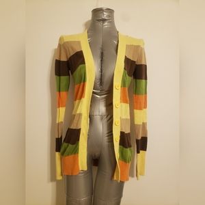 Striped cardigan with yellow trim